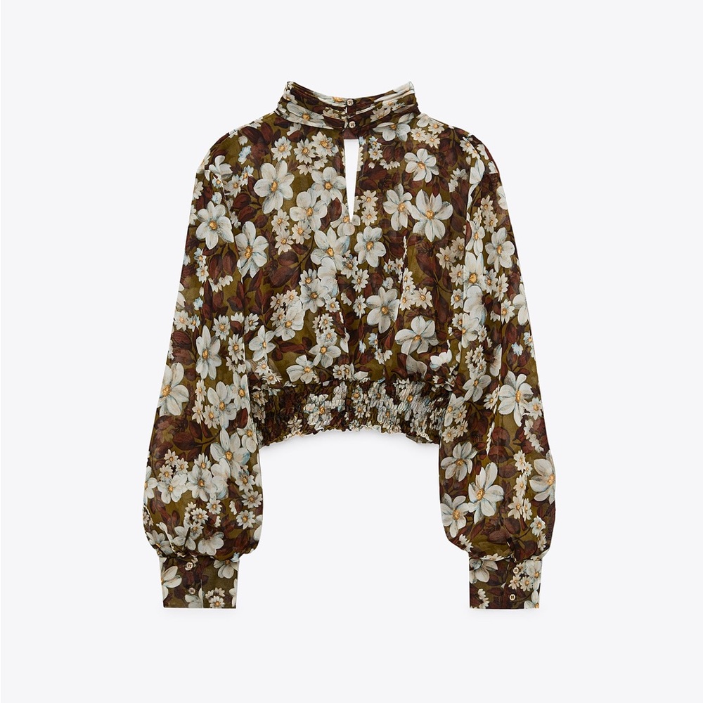 NWT ZARA cropped floral print blouse
